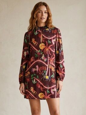 Lez a Lez Whimsical Horse Print Dress Size Large Burgundy